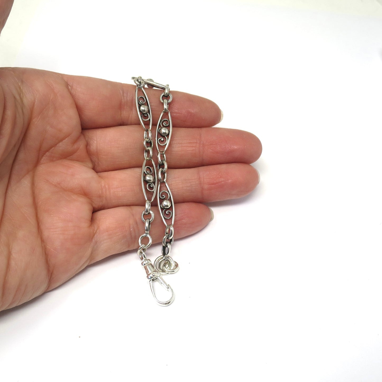 French Antique Silver Fancy Link Bracelet or extender for Necklace