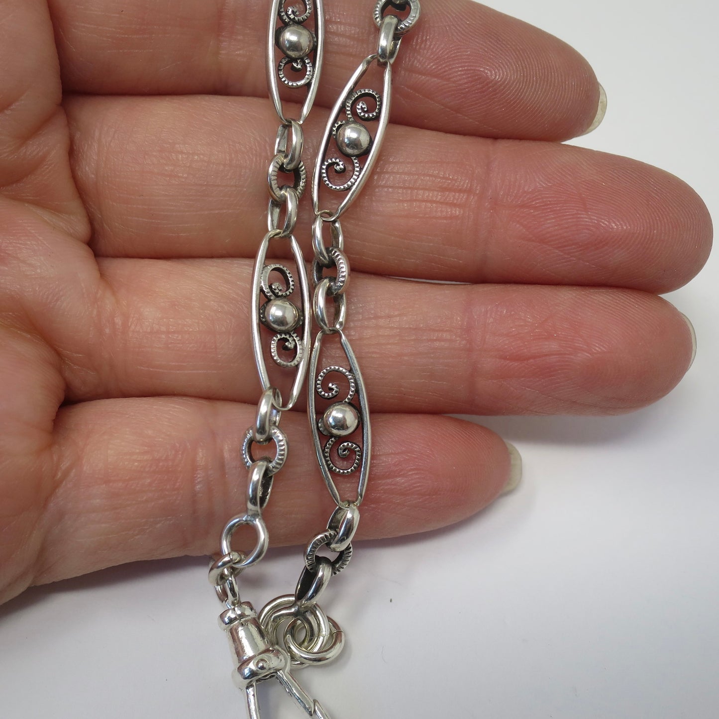 French Antique Silver Fancy Link Bracelet or extender for Necklace