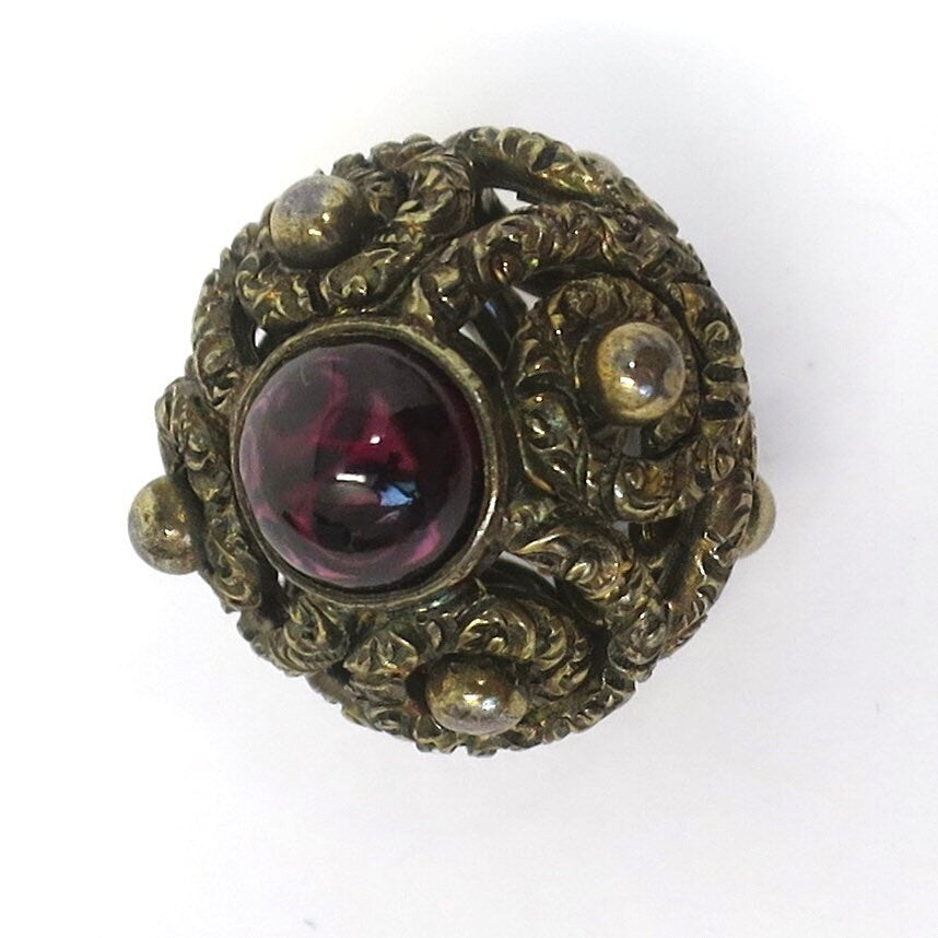Antique Victorian Garnet Glass Gold Plated Sterling Silver Charm