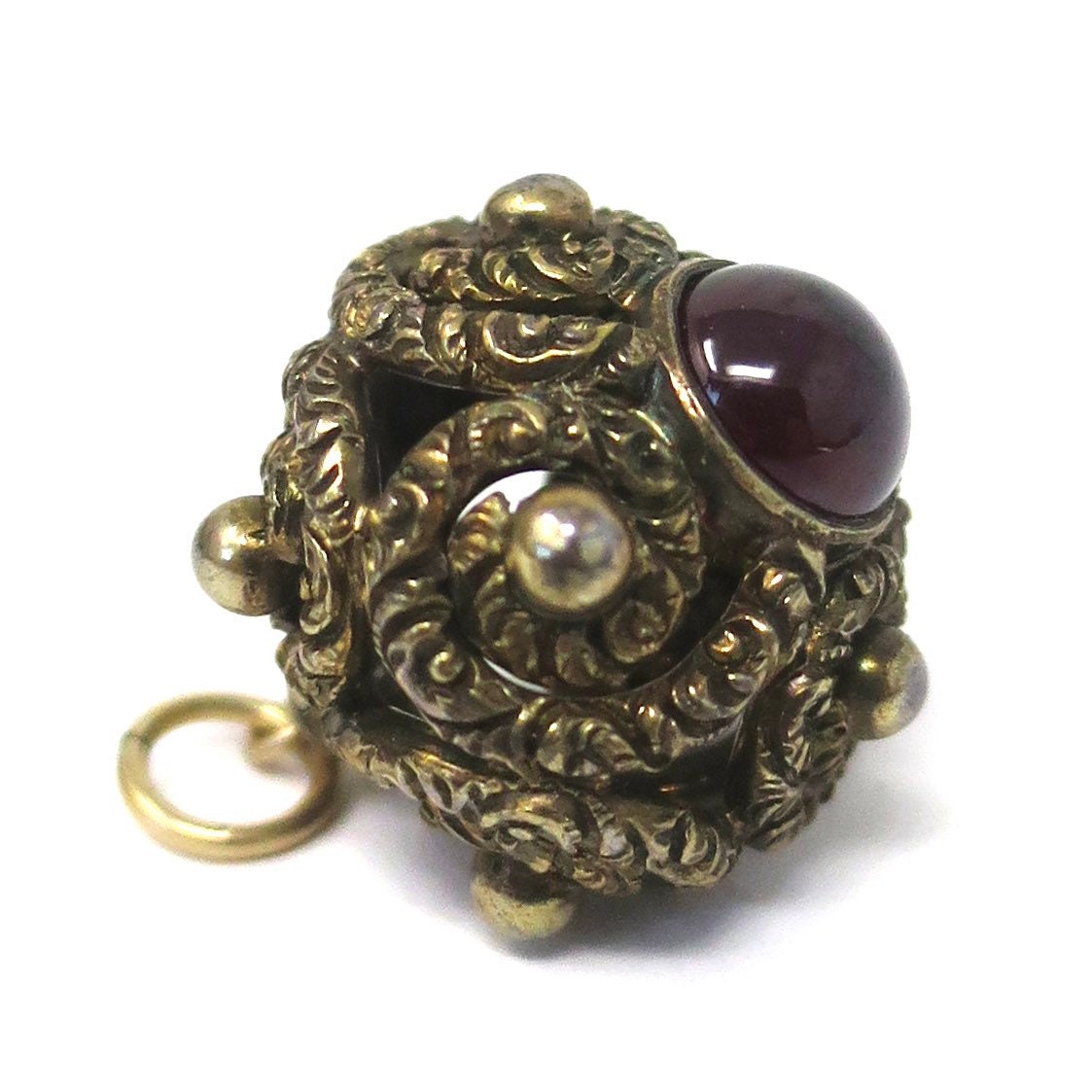Antique Victorian Garnet Glass Gold Plated Sterling Silver Charm