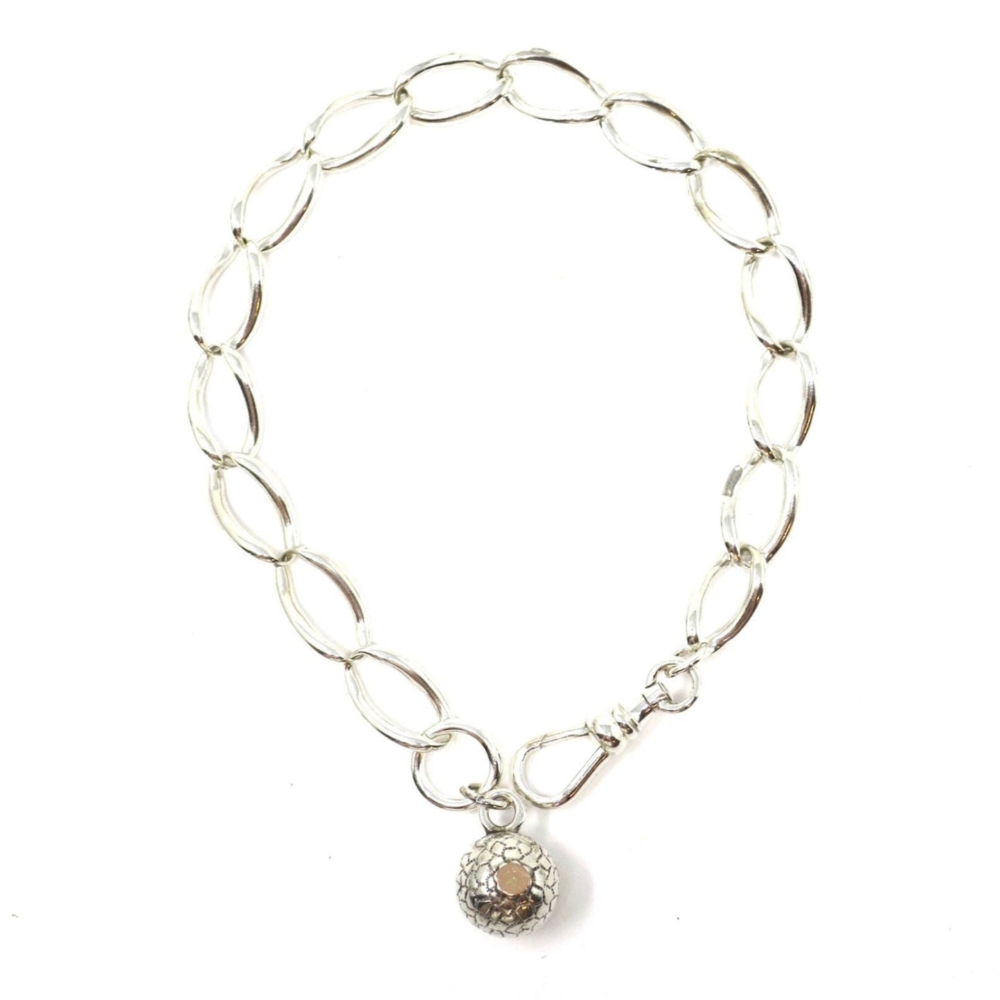 Antique Victorian Sterling Silver Albert Watch Chain Bracelet with Sphere Charm