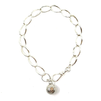 Antique Victorian Sterling Silver Albert Watch Chain Bracelet with Sphere Charm