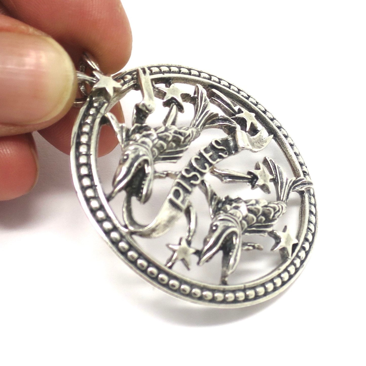 Vintage Large Beau© Sterling Silver Pisces Fish Zodiac Sign Pendant