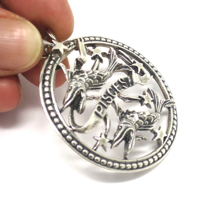 Vintage Large Beau© Sterling Silver Pisces Fish Zodiac Sign Pendant