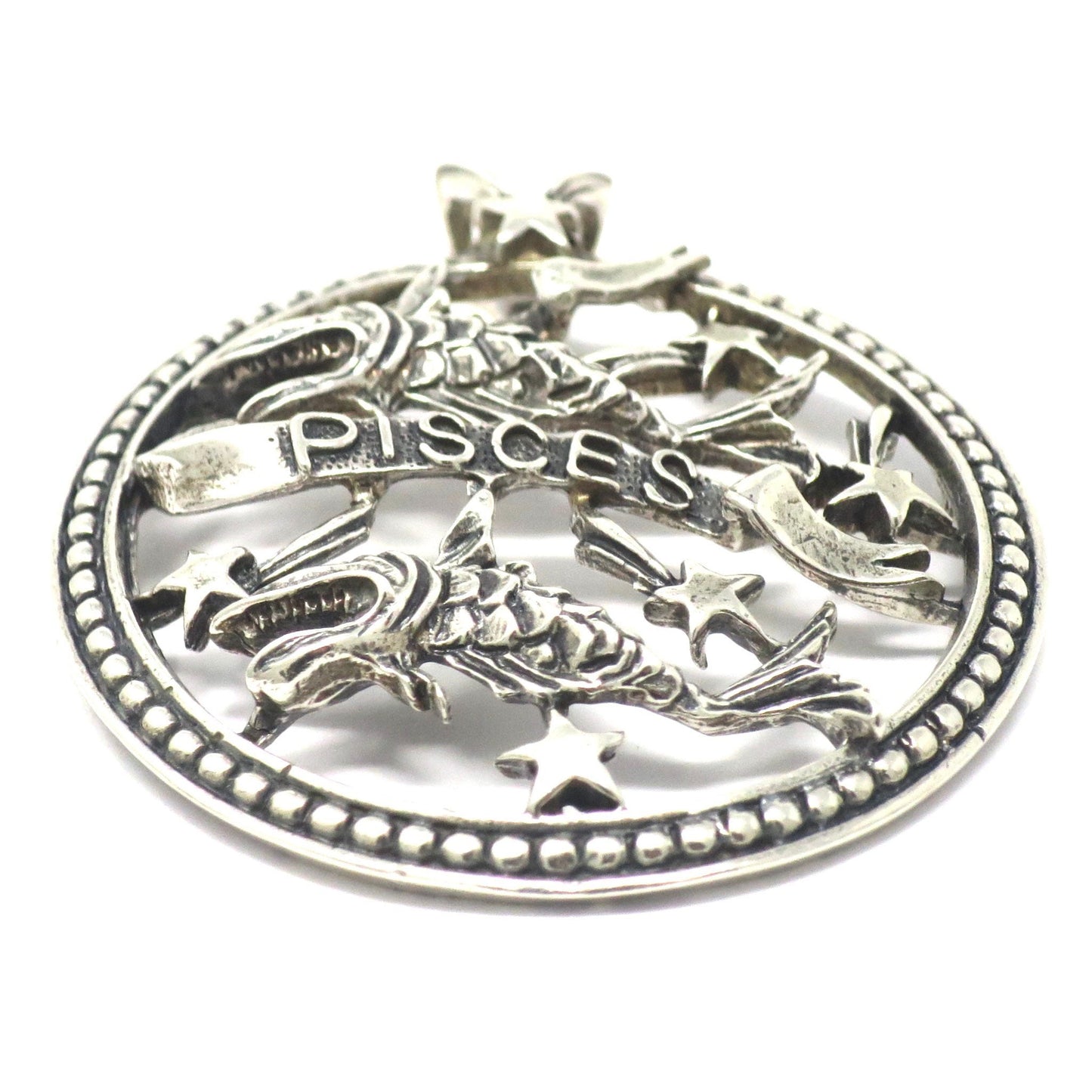 Vintage Large Beau© Sterling Silver Pisces Fish Zodiac Sign Pendant