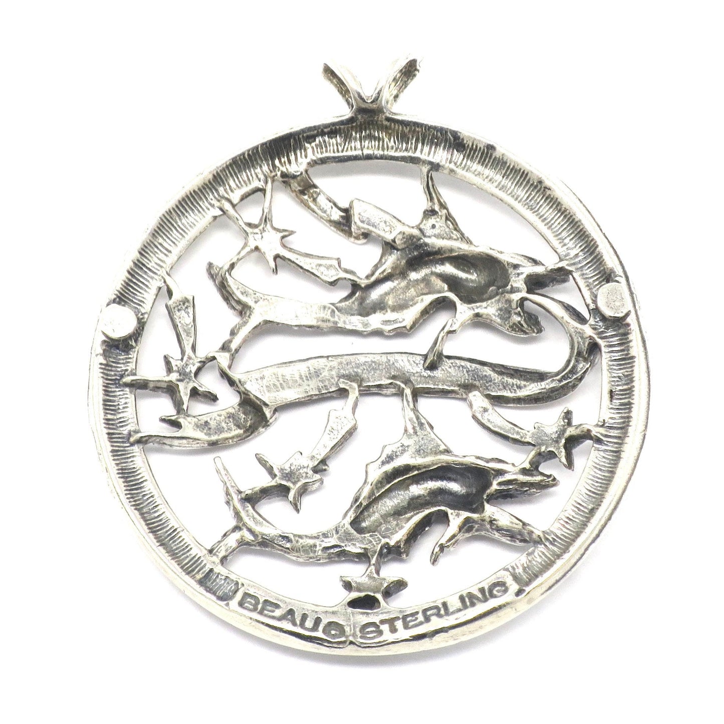 Vintage Large Beau© Sterling Silver Pisces Fish Zodiac Sign Pendant