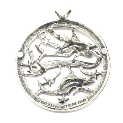 Vintage Large Beau© Sterling Silver Pisces Fish Zodiac Sign Pendant