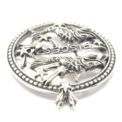 Vintage Large Beau© Sterling Silver Pisces Fish Zodiac Sign Pendant