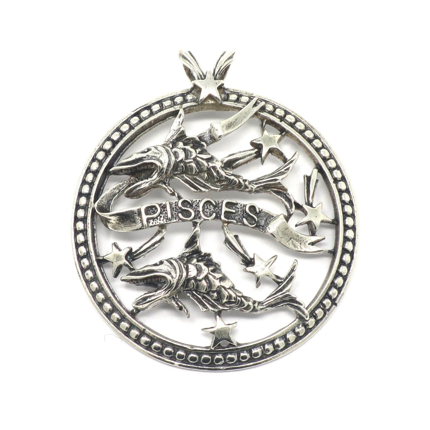 Vintage Large Beau© Sterling Silver Pisces Fish Zodiac Sign Pendant