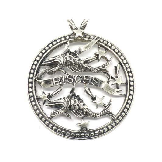 Vintage Large Beau© Sterling Silver Pisces Fish Zodiac Sign Pendant