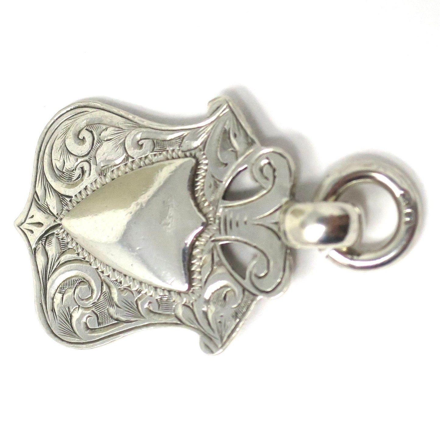 1911 Double Sided Edwardian Birmingham Engraved Sterling Silver Cartouche Shield Medal Fob Pendant