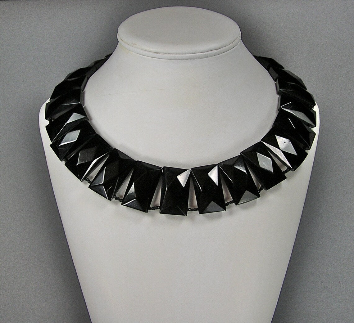 Antique Faceted Whitby Jet Necklace: Victorian Gothic Jewelry
