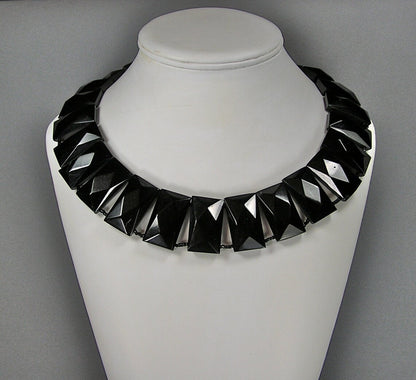 Antique Faceted Whitby Jet Necklace: Victorian Gothic Jewelry