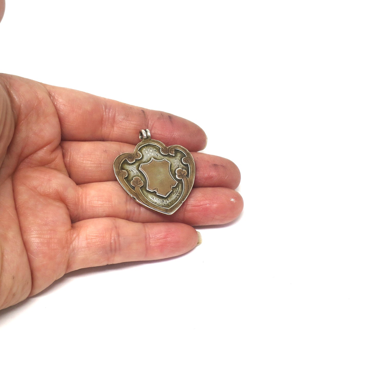 1920 Chester Sterling Silver & Rose Gold Gilt Cartouche Medal Shield Watch Fob Pendant