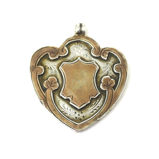1920 Chester Sterling Silver & Rose Gold Gilt Cartouche Medal Shield Watch Fob Pendant
