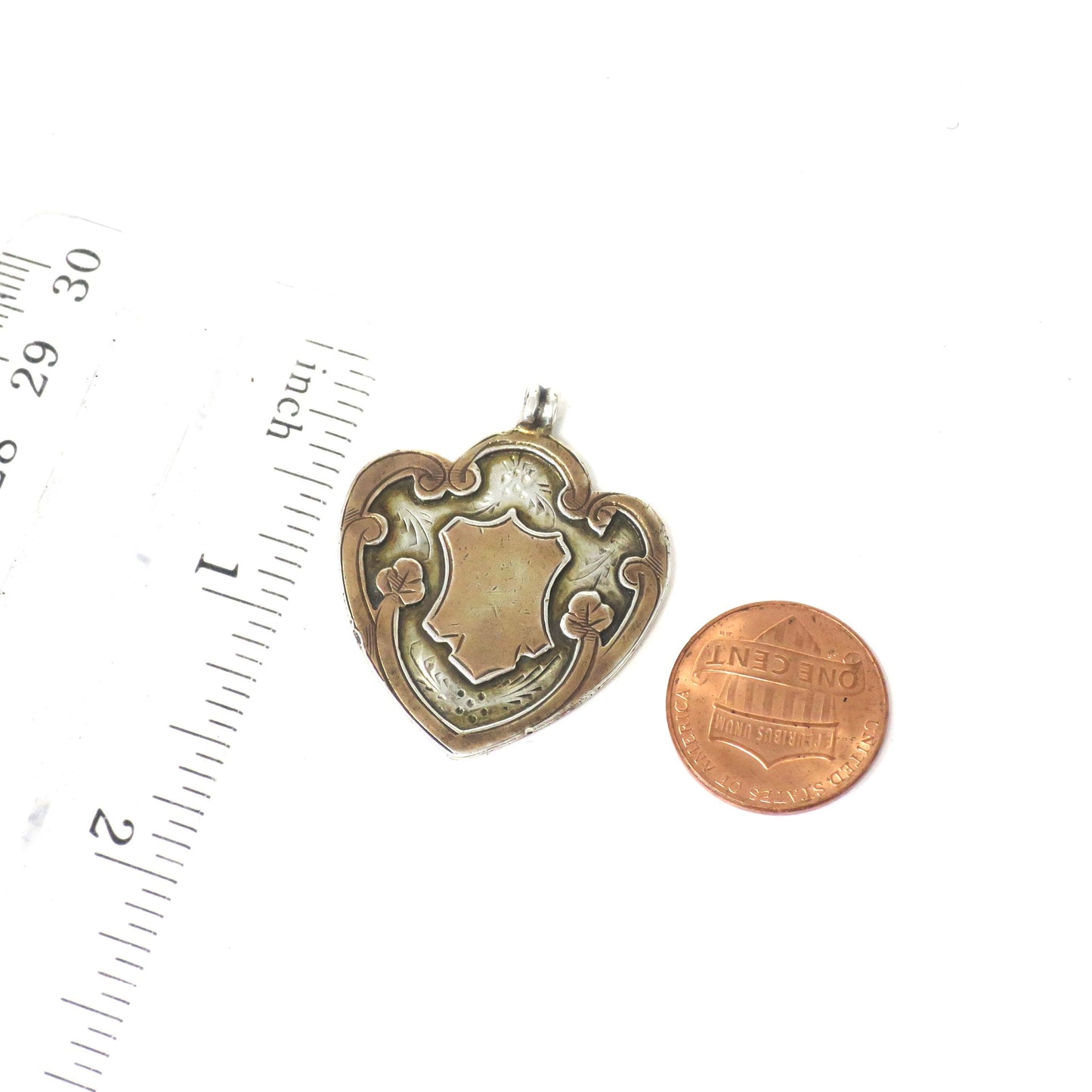 1920 Chester Sterling Silver & Rose Gold Gilt Cartouche Medal Shield Watch Fob Pendant