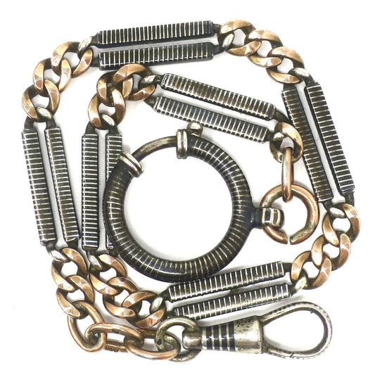 Antique Victorian Niello 800 Silver & 9ct Rose Gold Vermeil Chain: 10.5" Bracelet Extender MB56