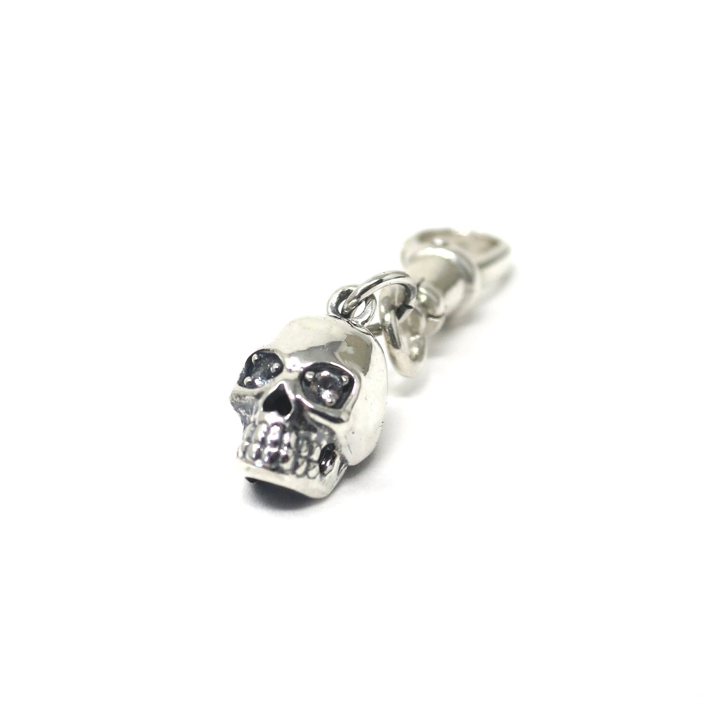 Solid Sterling Silver Skull with Nano Gem Eyes Charm Pendant or Necklace