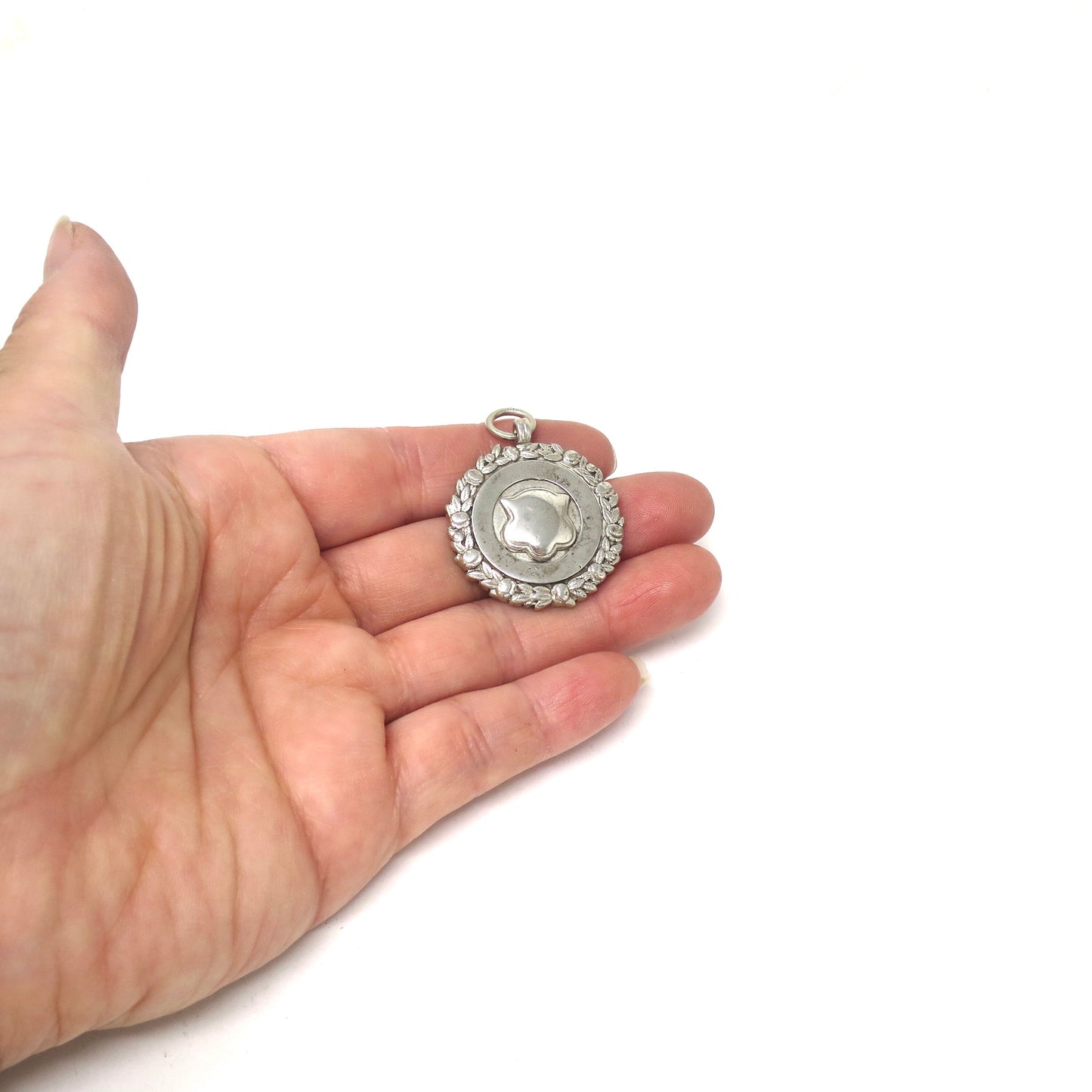 1936 Birmingham Sterling Silver Laurel Wreath Shield Medal Fob Pendant