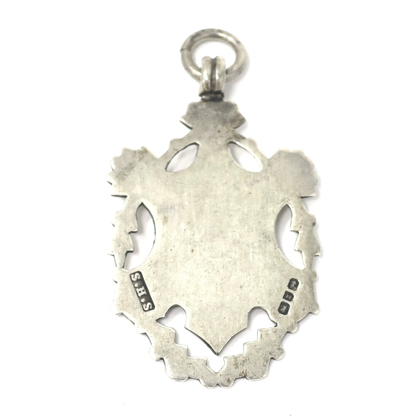 1899 Antique Sterling Silver & Rose Gold Vermeil Engraved Cartouche Medal Shield Watch Fob Pendant