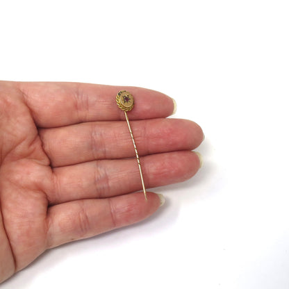 Boxed Antique Victorian Topped 9ct Yellow Gold Stick Pin