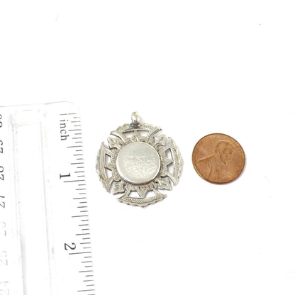 Antique Victorian 1900 Heavy Birmingham Engraved Sterling Silver Medal Shield Watch Fob Pendant