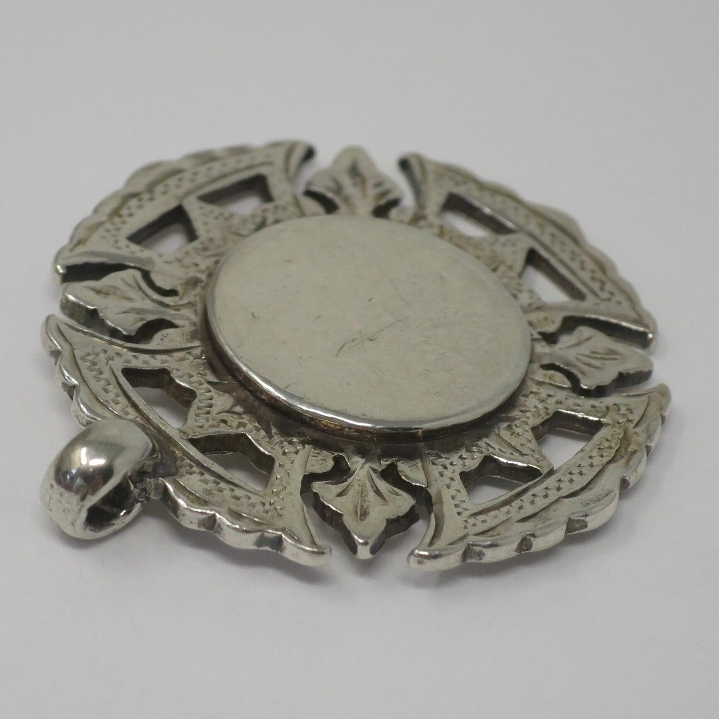 Antique Victorian 1900 Heavy Birmingham Engraved Sterling Silver Medal Shield Watch Fob Pendant