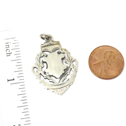 Antique Victorian 1907 Birmingham Engraved Sterling Silver Medal Shield Watch Fob Pendant