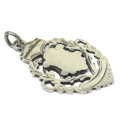 Antique Victorian 1907 Birmingham Engraved Sterling Silver Medal Shield Watch Fob Pendant