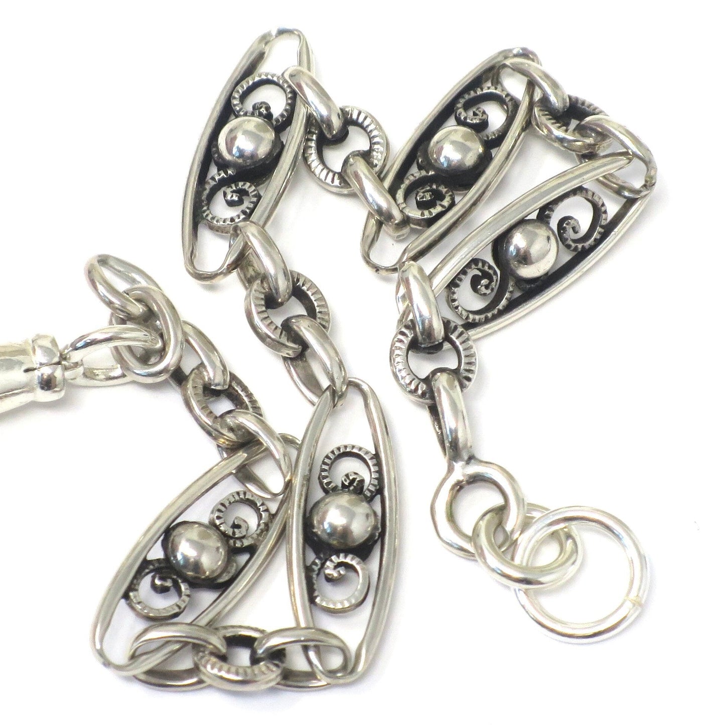 French Antique Silver Fancy Link Bracelet or extender for Necklace