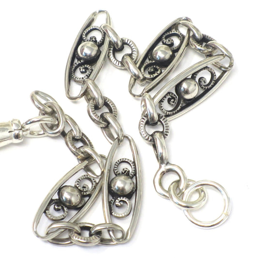 French Antique Silver Fancy Link Bracelet or extender for Necklace