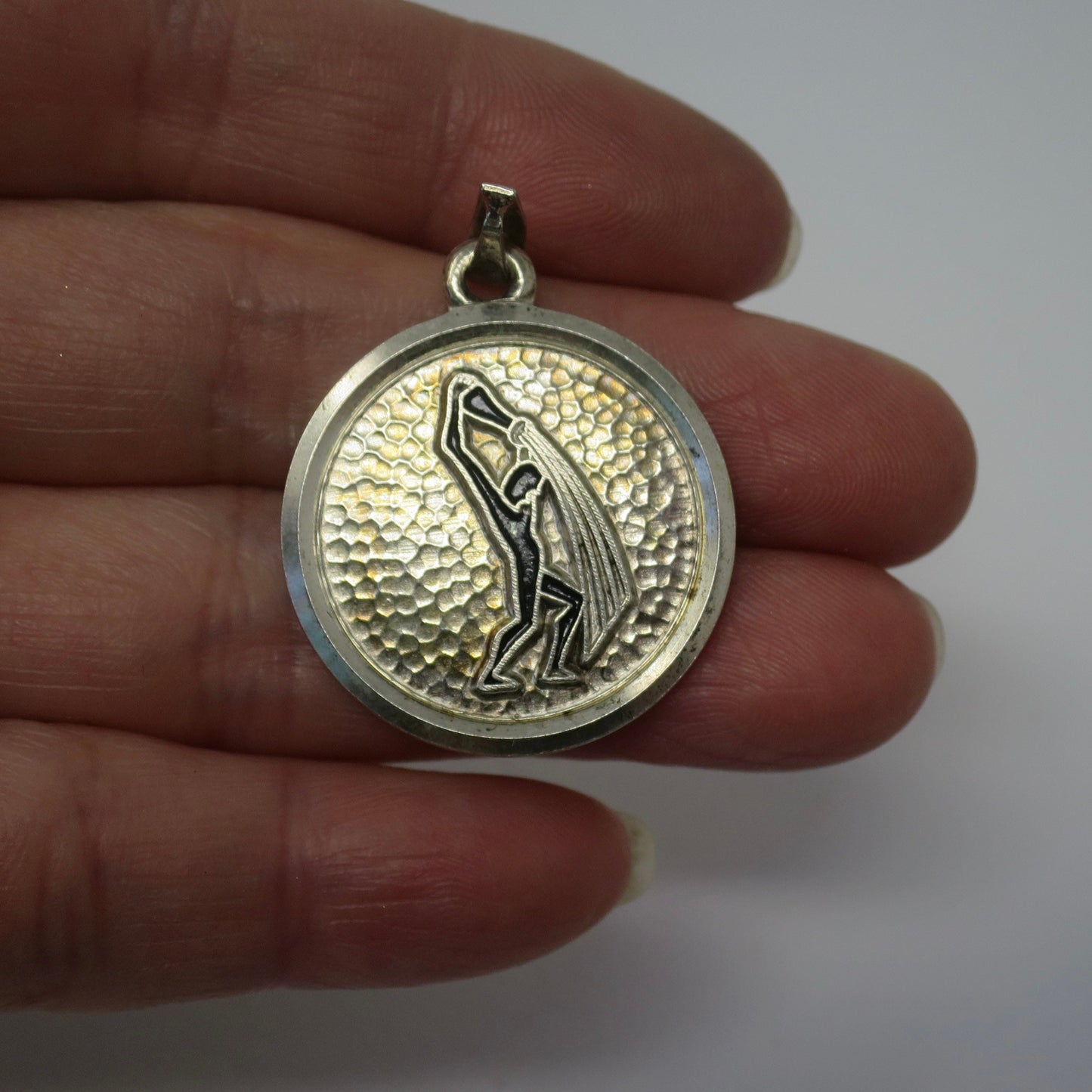 Vintage European Continental Silver with Enamel Aquarius The Water Bearer Zodiac Astrology Charm