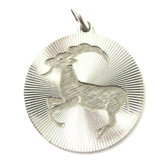 Vintage European 835 Silver Capricorn Goat Zodiac Disc Pendant