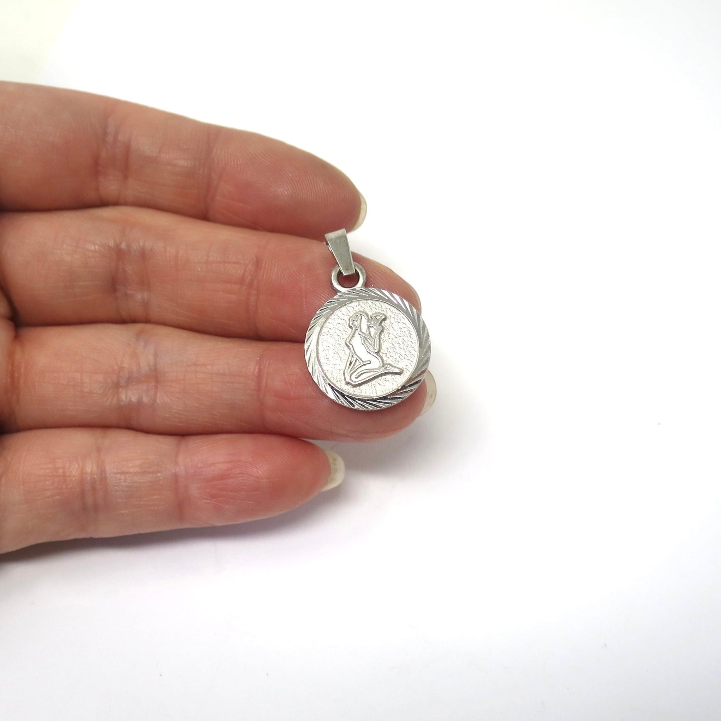 Vintage European 835 Silver Virgo The Lady with Wisdom Astrology Zodiac Charm, TOM