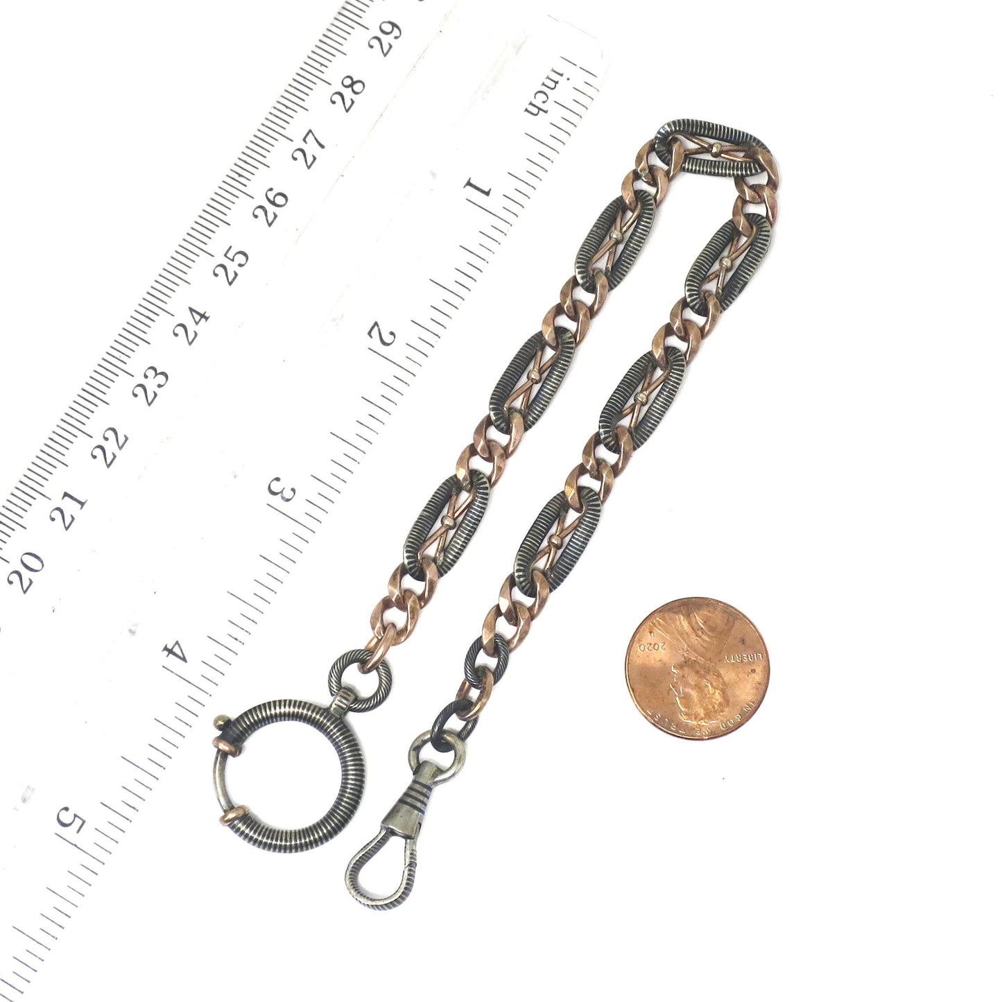 Antique Victorian Niello 800 Silver & 10k Rose Gold Gilt Bracelet (9 3/16") MB2