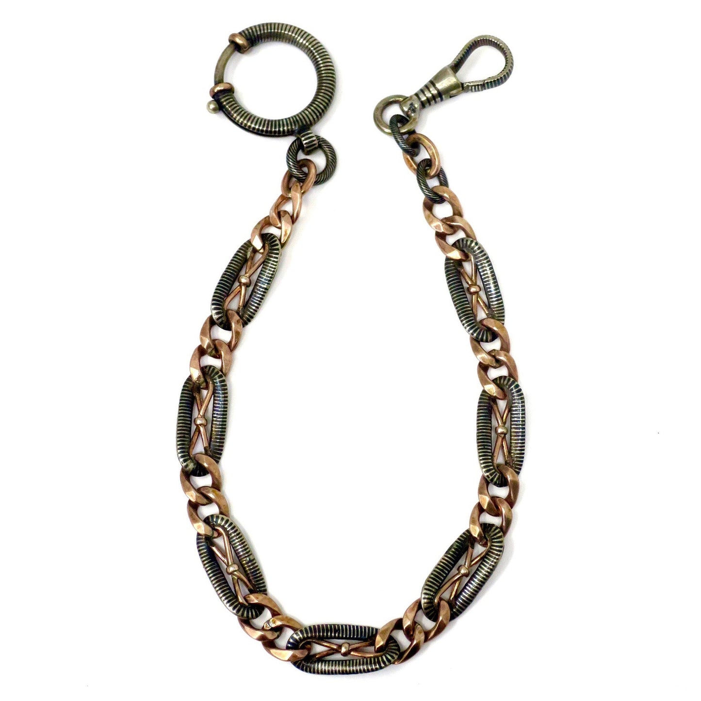 Antique Victorian Niello 800 Silver & 10k Rose Gold Gilt Bracelet (9 3/16") MB2