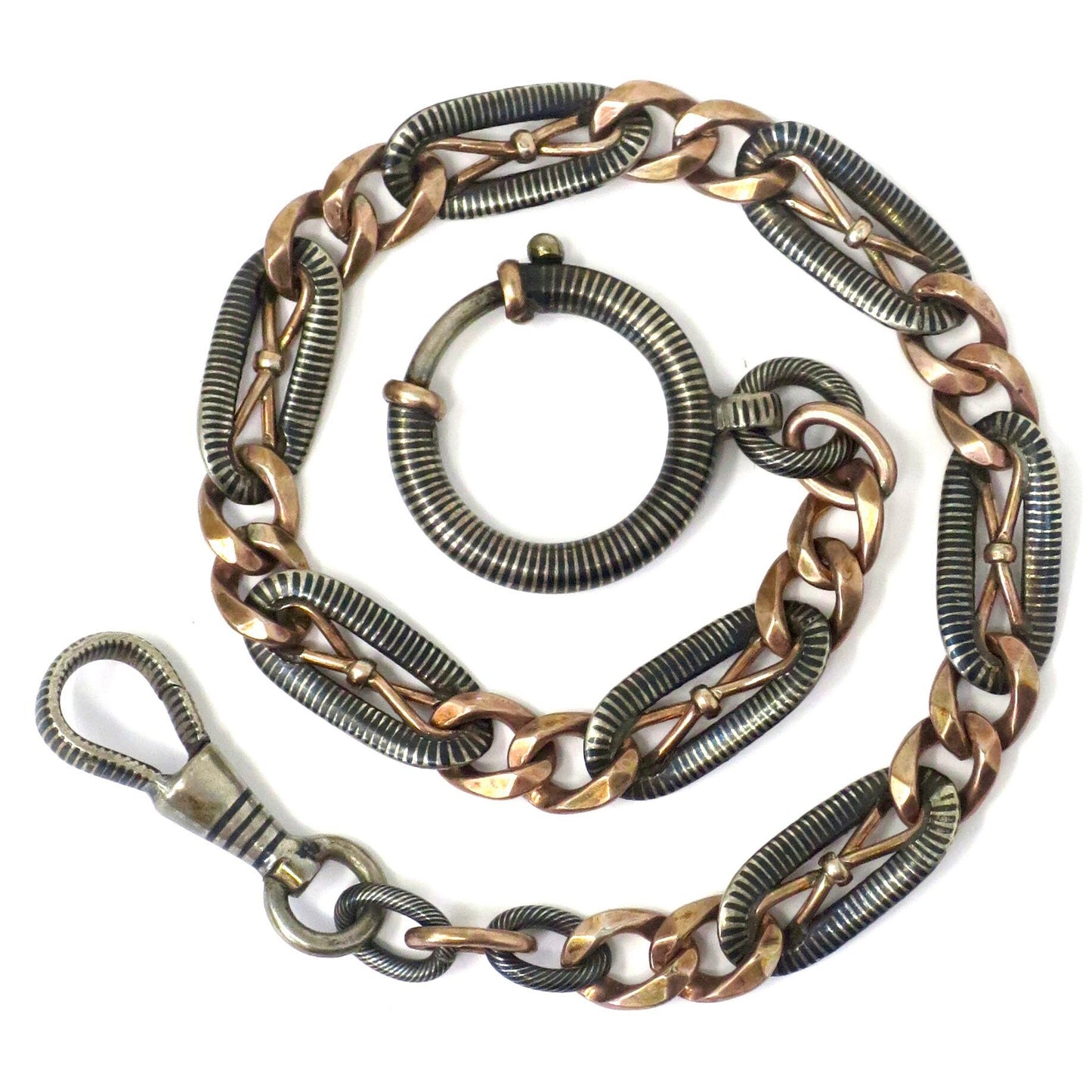 Antique Victorian Niello 800 Silver & 10k Rose Gold Gilt Bracelet (9 3/16") MB2
