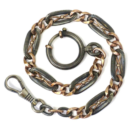 Antique Victorian Niello 800 Silver & 10k Rose Gold Gilt Bracelet (9 3/16") MB2