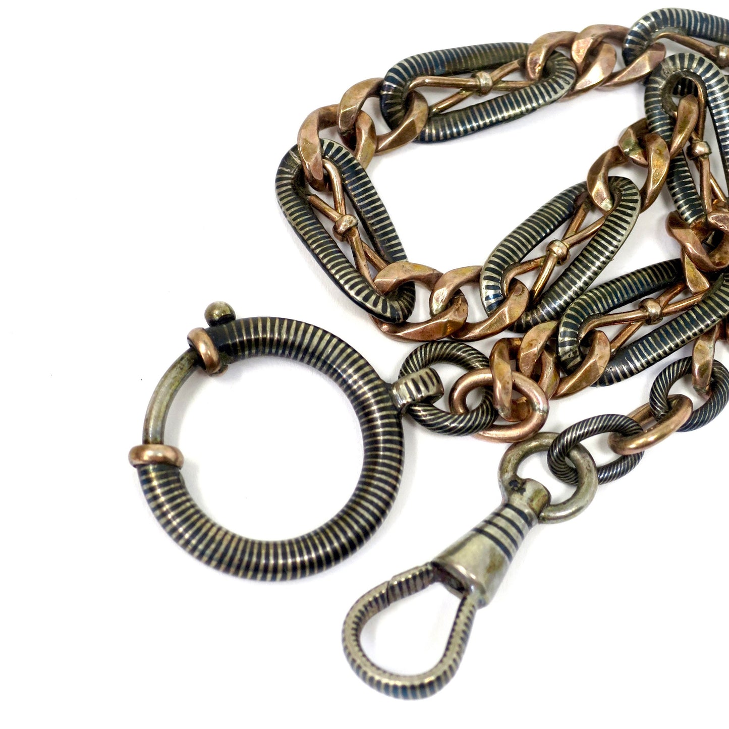 Antique Victorian Niello 800 Silver & 10k Rose Gold Gilt Bracelet (9 3/16") MB2