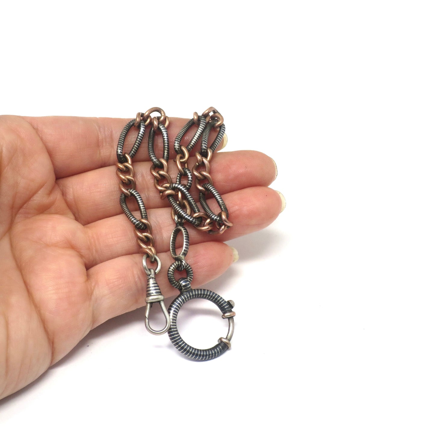 Antique Niello 800 Silver & 12k Rose Gold Vermeil Chain - 10.5" inches MB8
