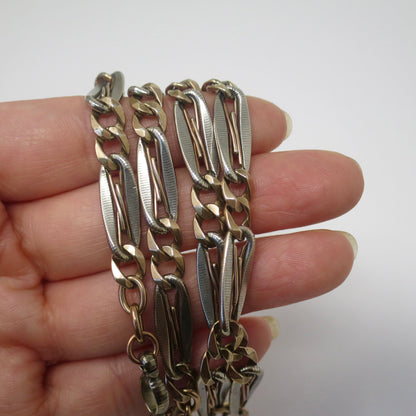 Antique Victorian 800 Silver Niello & 10k Rose Gold Vermeil Pocket Watch Chain Necklace MB6