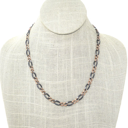 Antique Victorian Niello 800 Silver Necklace: Rose Gold Gilt Curb Chain, Pocket Watch Chain