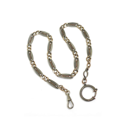 Antique Victorian 800 Silver Niello & 10k Rose Gold Vermeil Pocket Watch Chain Necklace MB6