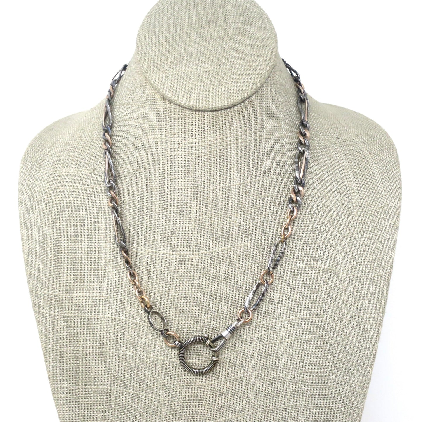 Heavy Antique Victorian Niello 800 Silver & 10k Rose Gold Gilt Curb Chain Necklace MB59