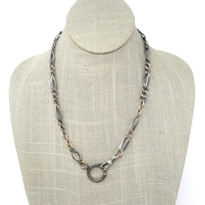 Heavy Antique Victorian Niello 800 Silver & 10k Rose Gold Gilt Curb Chain Necklace MB59