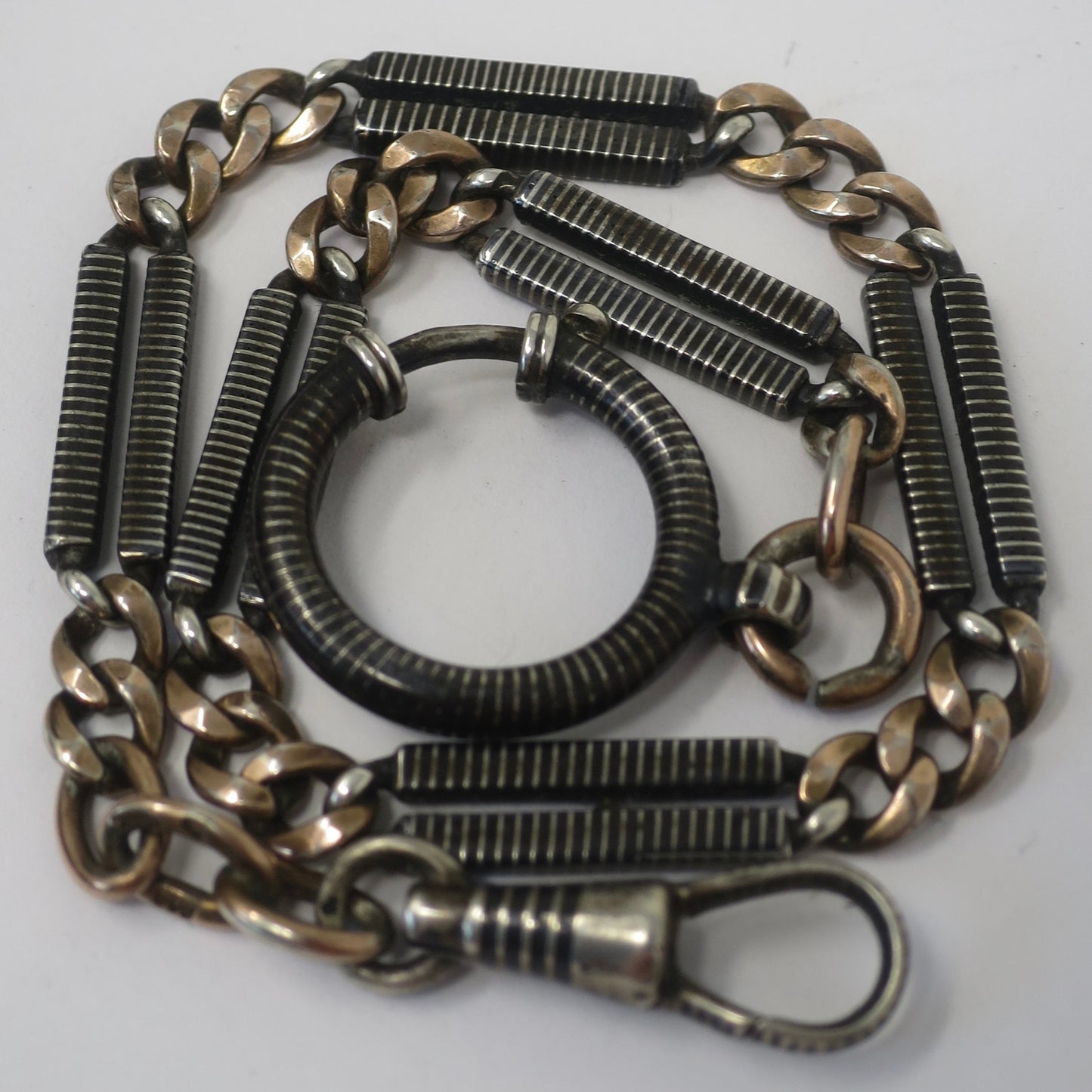 Antique Victorian Niello 800 Silver & 9ct Rose Gold Vermeil Chain: 10.5" Bracelet Extender MB56