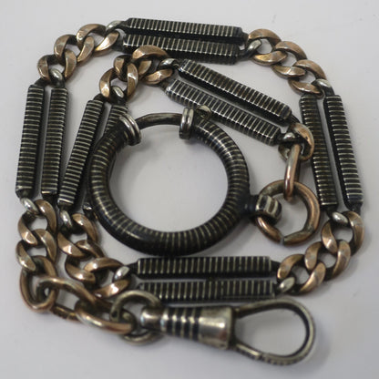 Antique Victorian Niello 800 Silver & 9ct Rose Gold Vermeil Chain: 10.5" Bracelet Extender MB56