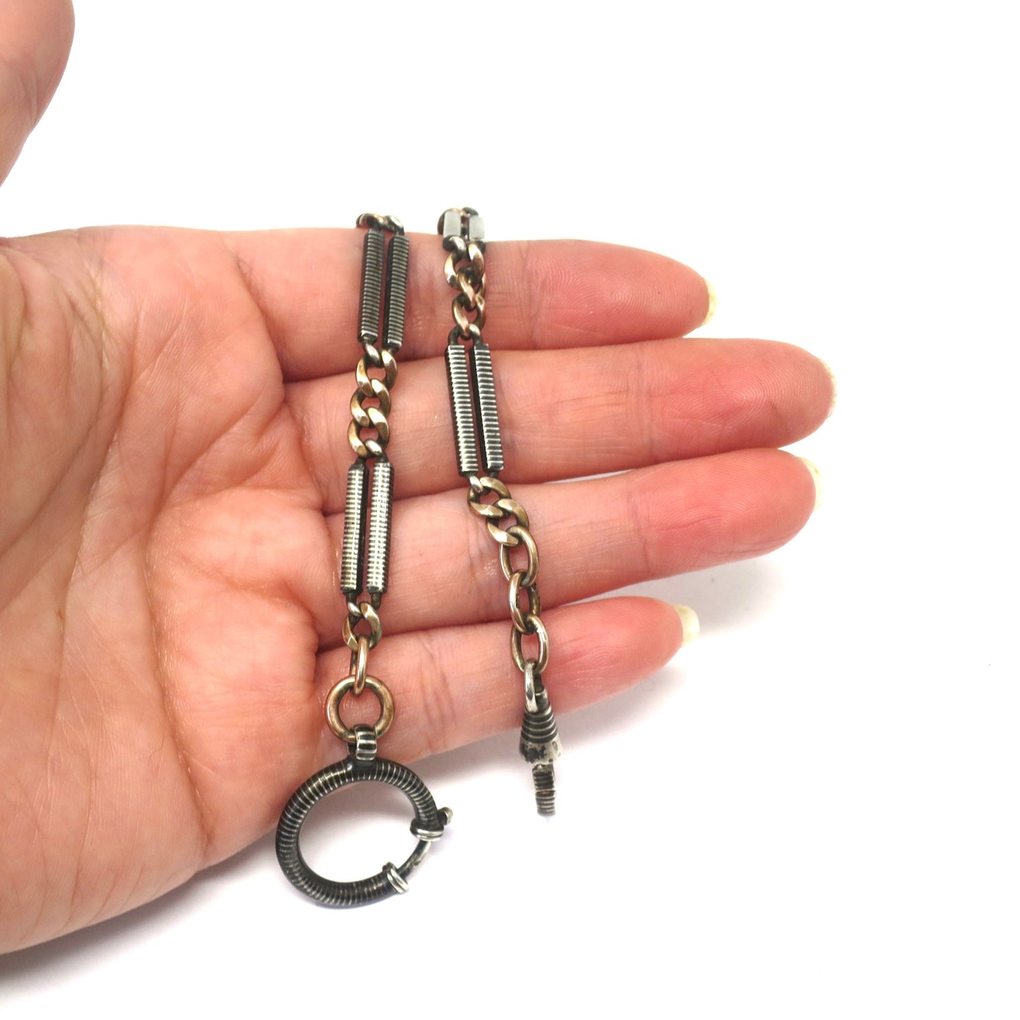 Antique Victorian Niello 800 Silver & 9ct Rose Gold Vermeil Chain: 10.5" Bracelet Extender MB56