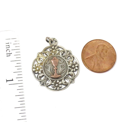 Antique French Silver Communion Medal, Chalice Religious Charm