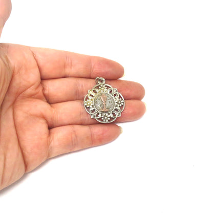 Antique French Silver Communion Medal, Chalice Religious Charm